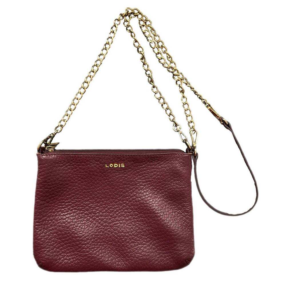 LOTIS Maroon and Gold Women's Crossbody‎ Leather Bag with Gold Chain Strap